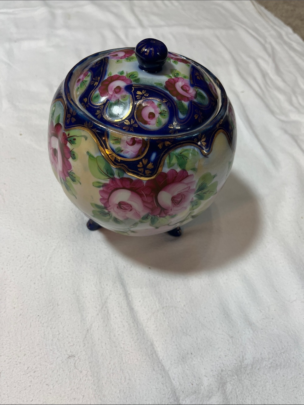 Japanese hand painted porcelain biscut jar